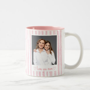 Personalised Text Photo Pink Stripes Coquette  Two-Tone Coffee Mug