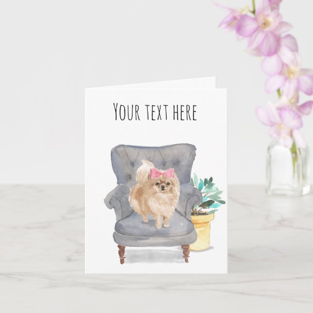 Personalised Text Pomeranian Greeting Card Pink  (Orchid)