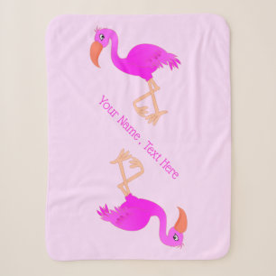 Personalised Text Sherpa Blanket Pink Flamingos