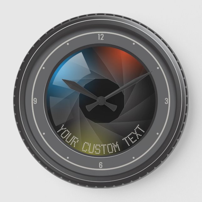 Personalised TEXT SLR Camera Zoom Photography Lens Large Clock (Front)