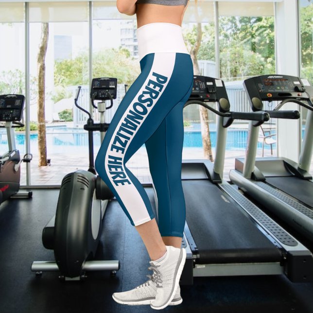 Personalised Text Striped Capri Leggings (Creator Uploaded)