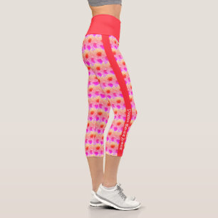 Personalised Text Sunflower Neon Pink Floral Capri Leggings