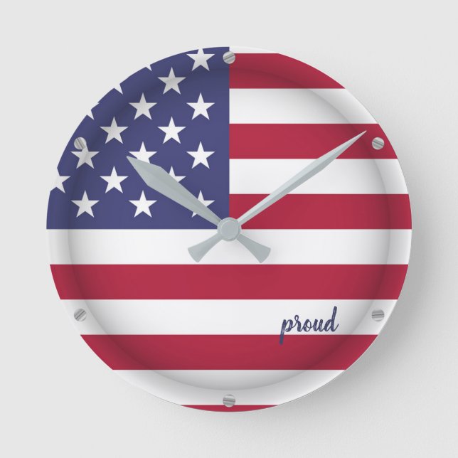 Personalised TEXT USA Proud American Flag Country Round Clock (Front)