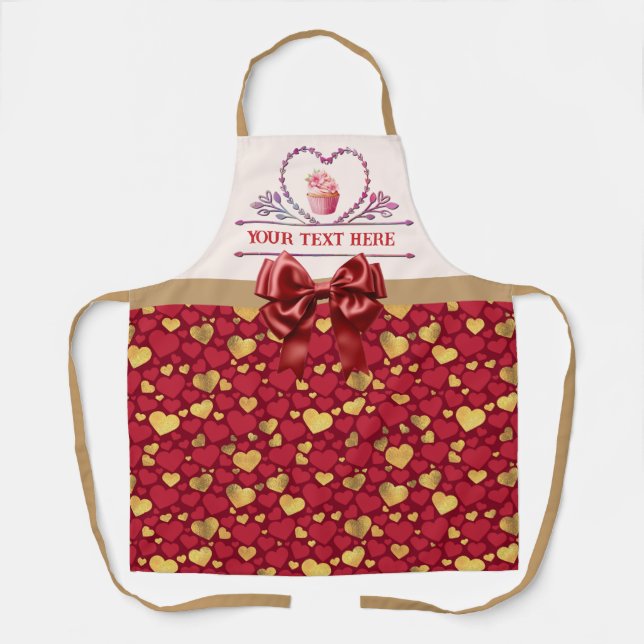 Personalised Text, Watercolor Heart and Cupcake Apron (Front)