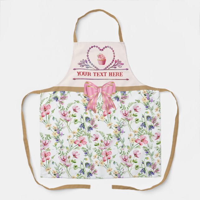 Personalised Text, Watercolor Heart and Cupcake Apron (Front)