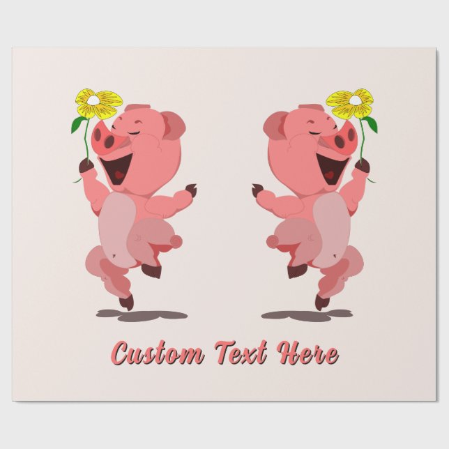 Personalised Text Wrapping Paper with Happy Pigs (Flat)