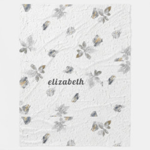 Personalised Textured White w/ Grey Flowers Fleece Blanket