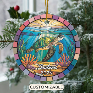 Personalised Thailand Ornament, Sea Turtle Ceramic Tree Decoration
