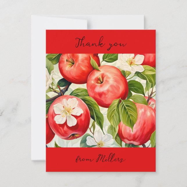 personalised Thank you Apple print farmers red  Card (Front)