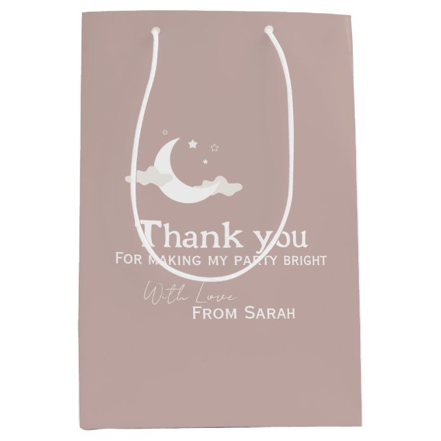 Personalised Thank You Baby Shower retro moon star Medium Gift Bag (Front)