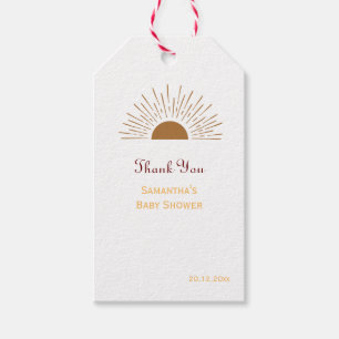 Personalised Thank You Baby Shower retro sun Favou Gift Tags