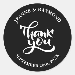 Personalised Thank You Black Wedding Favour Classic Round Sticker