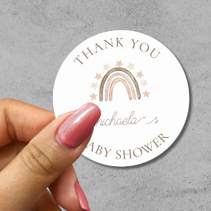 Personalised Thank You Boho Rainbow Baby Shower Classic Round Sticker