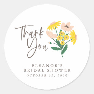 Personalised Thank You Bridal Shower Wildflowers Classic Round Sticker