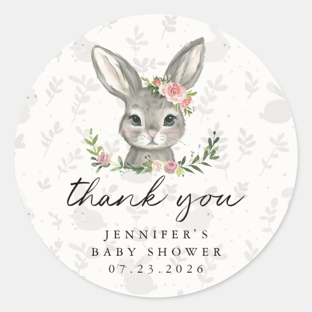 Personalised Thank You Bunny Round Stickers (Front)