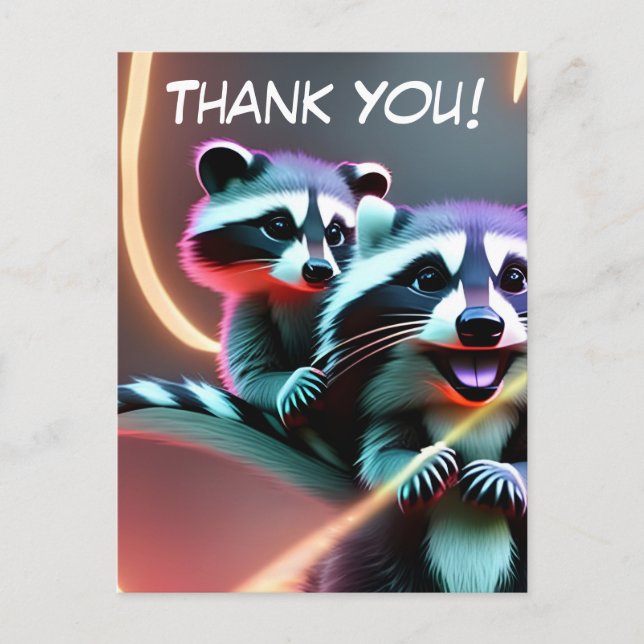 Personalised, Thank you card, Cute Racoon, Postcard (Front)