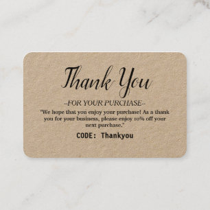 Personalised Thank you card for Order with code