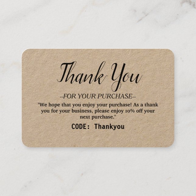 Personalised Thank you card for Order with code (Back)