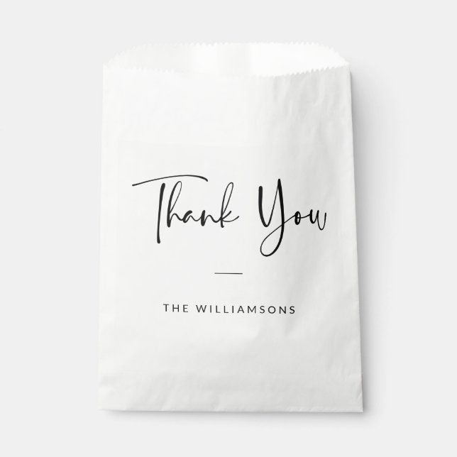 Personalised Thank You Chic Modern Script Wedding Favour Bags (Front)