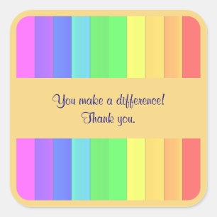 Personalised Thank You Colourful Rainbow Stripes Square Sticker