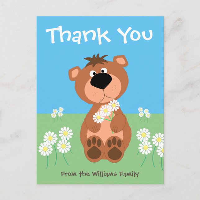 Personalised Thank You Cute Funny Bear Postcard (Front)