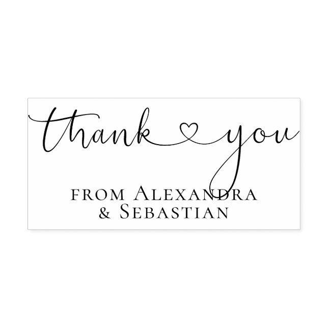Personalised Thank You Elegant Scroll Heart Text Rubber Stamp (Imprint)