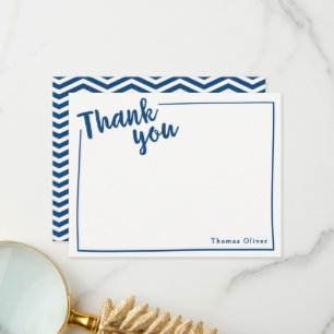 Personalised Thank You Flat Note, Navy Blue Script Card