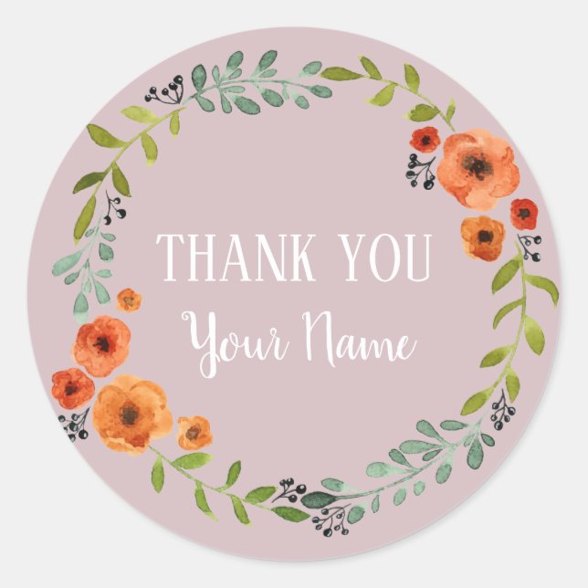 Personalised Thank You Flower Wreath sticker (Front)