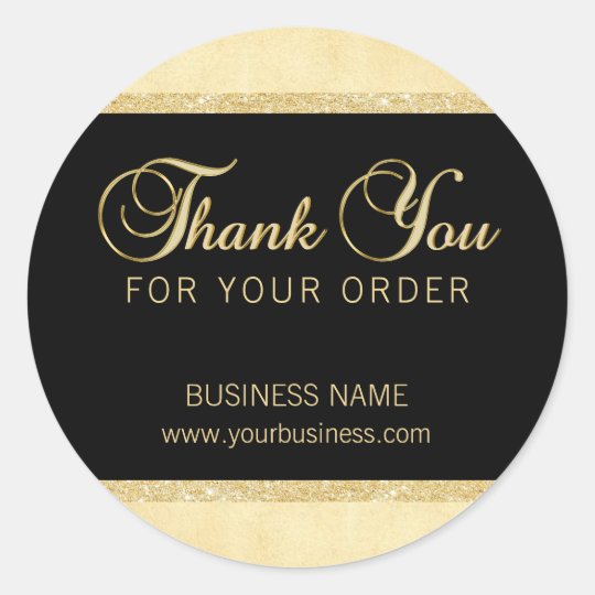 Personalised Thank You For Your Order Gold Black Classic Round