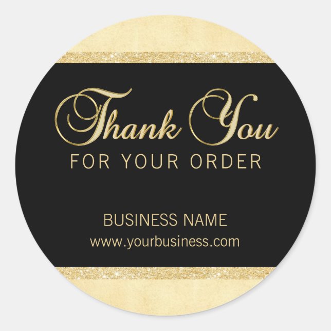 Personalised Thank You For Your Order Gold Black Classic Round Sticker (Front)