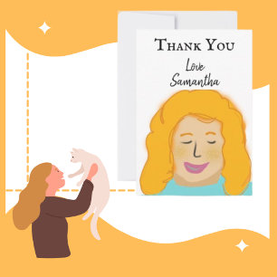 Personalised Thank You Girl's Red Portrait Name Card