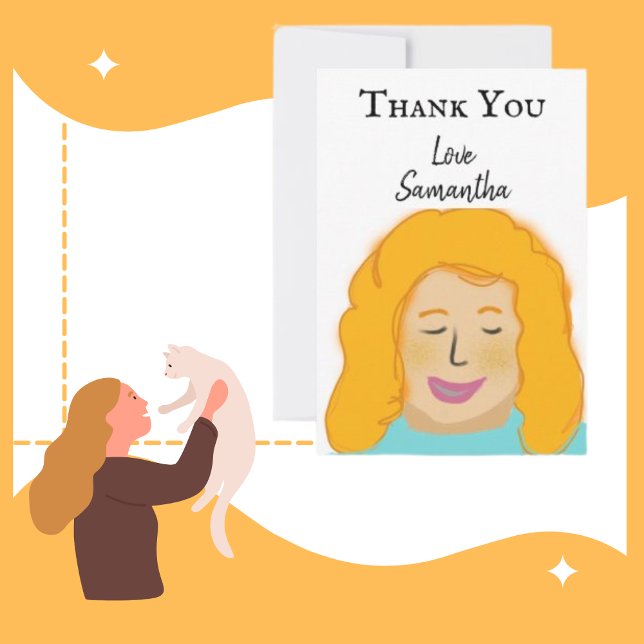 Personalised Thank You Girl's Red Portrait Name Card (Creator Uploaded)