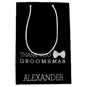 Personalised Thank You Groomsman White Bow Tie Medium Gift Bag