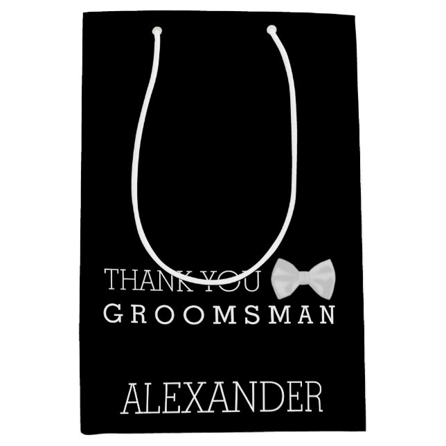 Personalised Thank You Groomsman White Bow Tie Medium Gift Bag (Front)