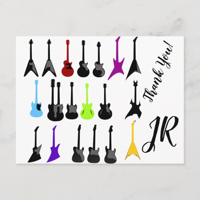 Personalised Thank You Guitar Print Postcard (Front)