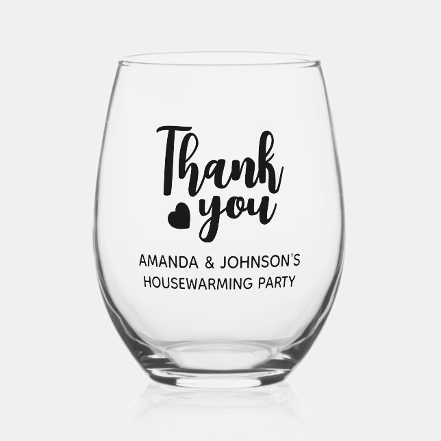 Personalised Thank You Housewarming Party Favours  Stemless Wine Glass (Front)