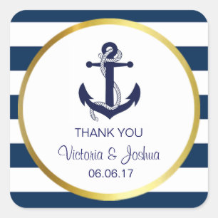 Personalised Thank You Nautical Navy Gold Wedding Square Sticker