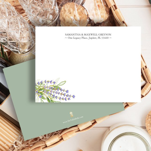 Personalised Thank You Notecards Lavender (Personalized notecards feature watercolor lavender art by Victoria Grigaliunas of Do Tell A Belle)