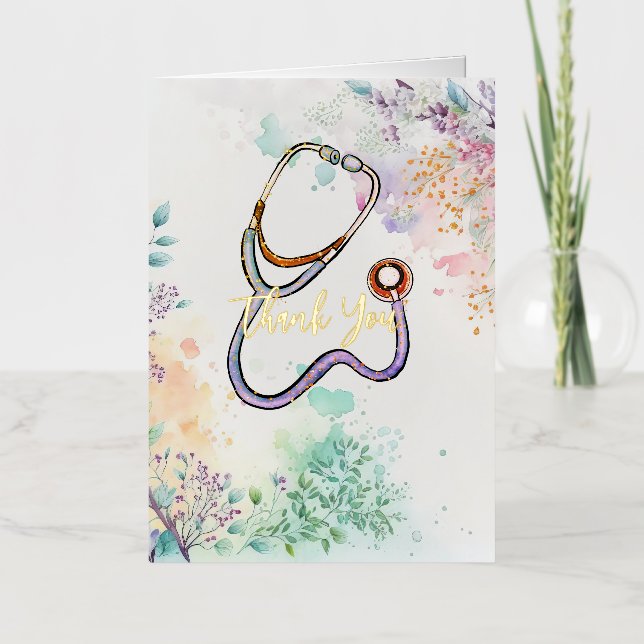 Personalised Thank You Nurse Healthcare Floral Foil Greeting Card (Front)