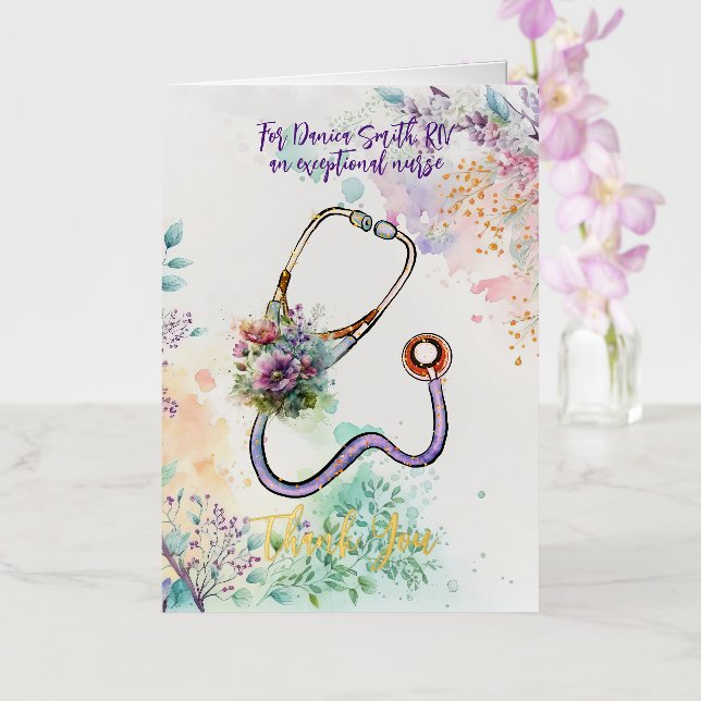 Personalised Thank You Nurse Healthcare Floral  Foil Greeting Card (Orchid)