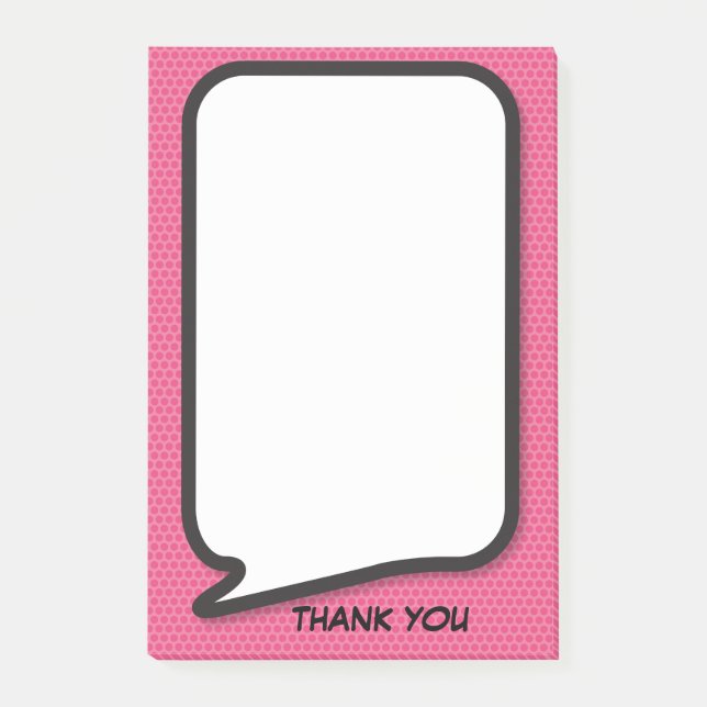 Personalised Thank You Pink Fun Speech Bubble Post-it Notes (Front)