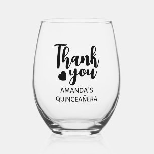 Personalised Thank You Quinceanera Party Favours Stemless Wine Glass