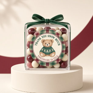 Personalised Thank You Snow Much Teddy Bear Tartan Classic Round Sticker