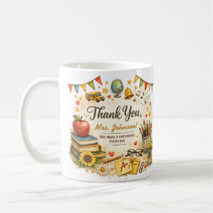 Personalised Thank You Teacher Watercolor Gift Coffee Mug