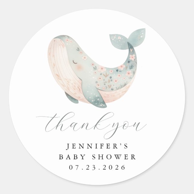 Personalised Thank You Whale Round Stickers (Front)