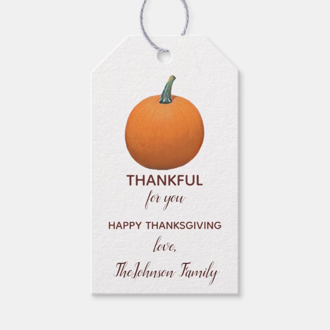 Personalised Thankful Pumpkin Thanksgiving Gift Tags (Front)