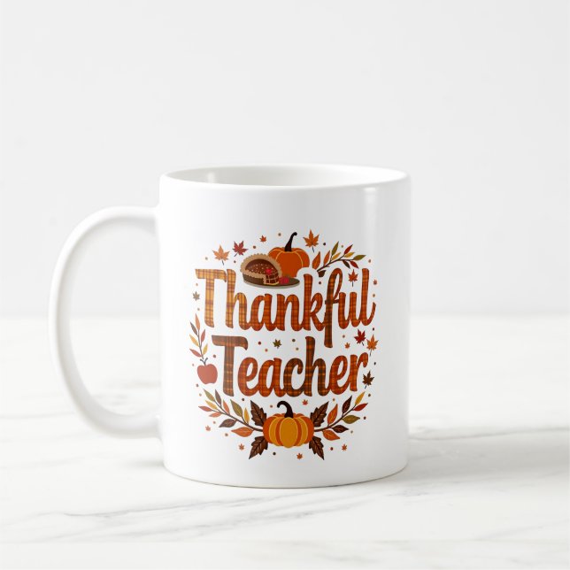 Personalised Thankful Teacher Thanksgiving Coffee Mug (Left)