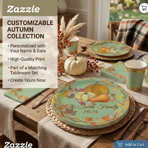 Personalised Thanksgiving Custom Autumn tabledecor Paper Plate