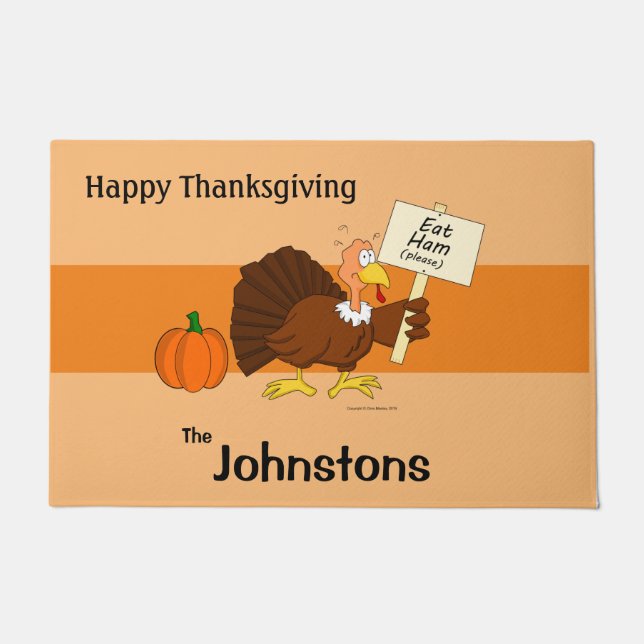 Personalised Thanksgiving Doormat - Cartoon Turkey (Front)