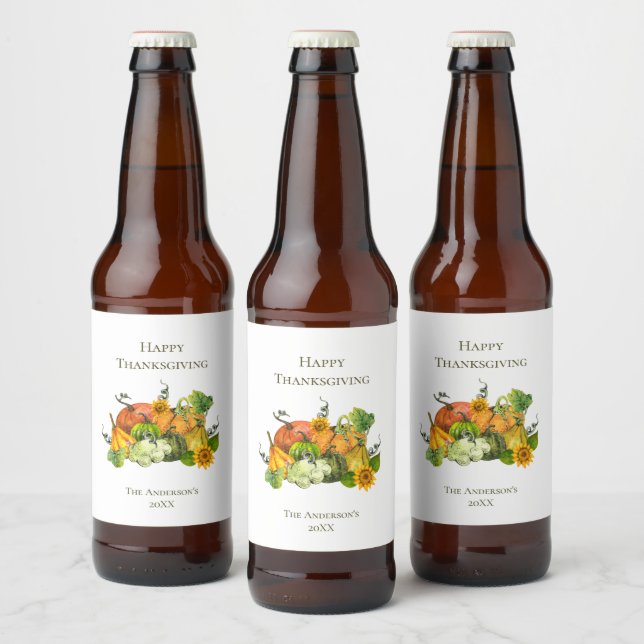 Personalised Thanksgiving Fall Autumn Pumpkins  Beer Bottle Label (Bottles)